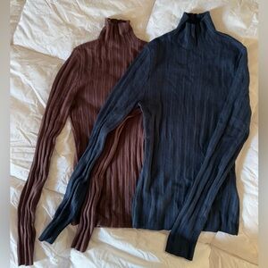 Abercrombie & Fitch Slim Rib Turtleneck Sweater XS Brown & Navy